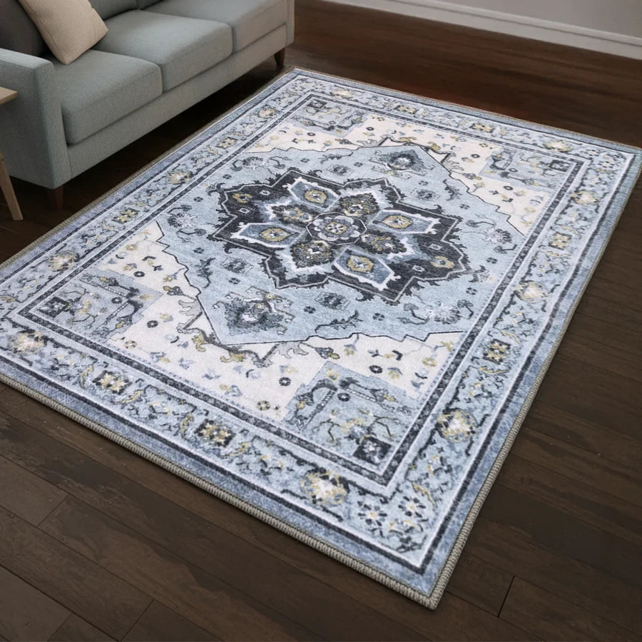 Washable Area Rugs for Living Room, Bedroom & Dining Room – Modern Soft Low Pile Non Slip Carpet – Pet Friendly Waterproof Foldable Rugs for Home