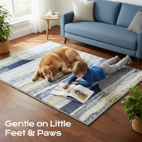 Washable Area Rugs for Living Room, Bedroom & Dining Room – Modern Soft Low Pile Non Slip Carpet – Pet Friendly Waterproof Foldable Rugs for Home