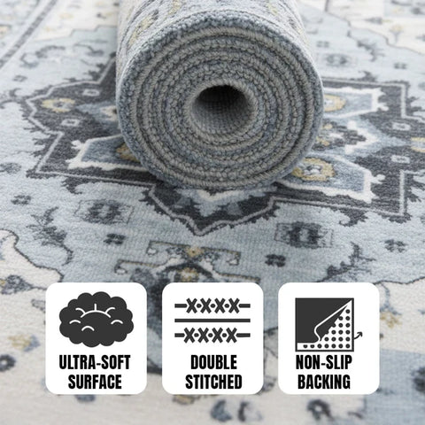 Washable Area Rugs for Living Room, Bedroom & Dining Room – Modern Soft Low Pile Non Slip Carpet – Pet Friendly Waterproof Foldable Rugs for Home