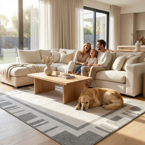 Washable Area Rugs for Living Room, Bedroom & Dining Room – Modern Soft Low Pile Non Slip Carpet – Pet Friendly Waterproof Foldable Rugs for Home