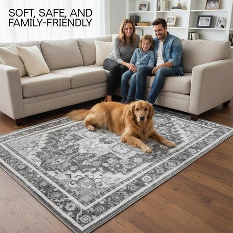 Washable Area Rugs for Living Room, Bedroom & Dining Room – Modern Soft Low Pile Non Slip Carpet – Pet Friendly Waterproof Foldable Rugs for Home