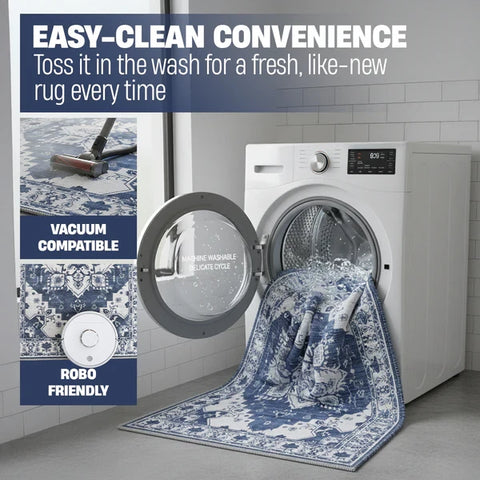 Washable Area Rugs for Living Room, Bedroom & Dining Room – Modern Soft Low Pile Non Slip Carpet – Pet Friendly Waterproof Foldable Rugs for Home