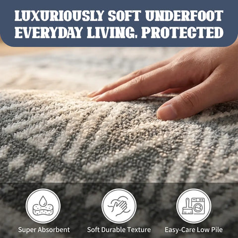 Washable Area Rugs for Living Room, Bedroom & Dining Room – Modern Soft Low Pile Non Slip Carpet – Pet Friendly Waterproof Foldable Rugs for Home